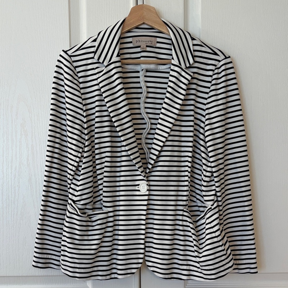 Philosophy Black and White Striped Single-Button Blazer